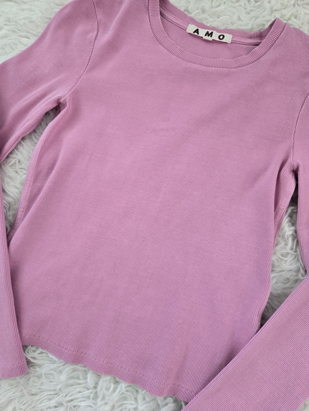AMO Blake Cotton Long Sleeve Rib Top. Color Rose. Size xsmall. - Picture 2 of 7